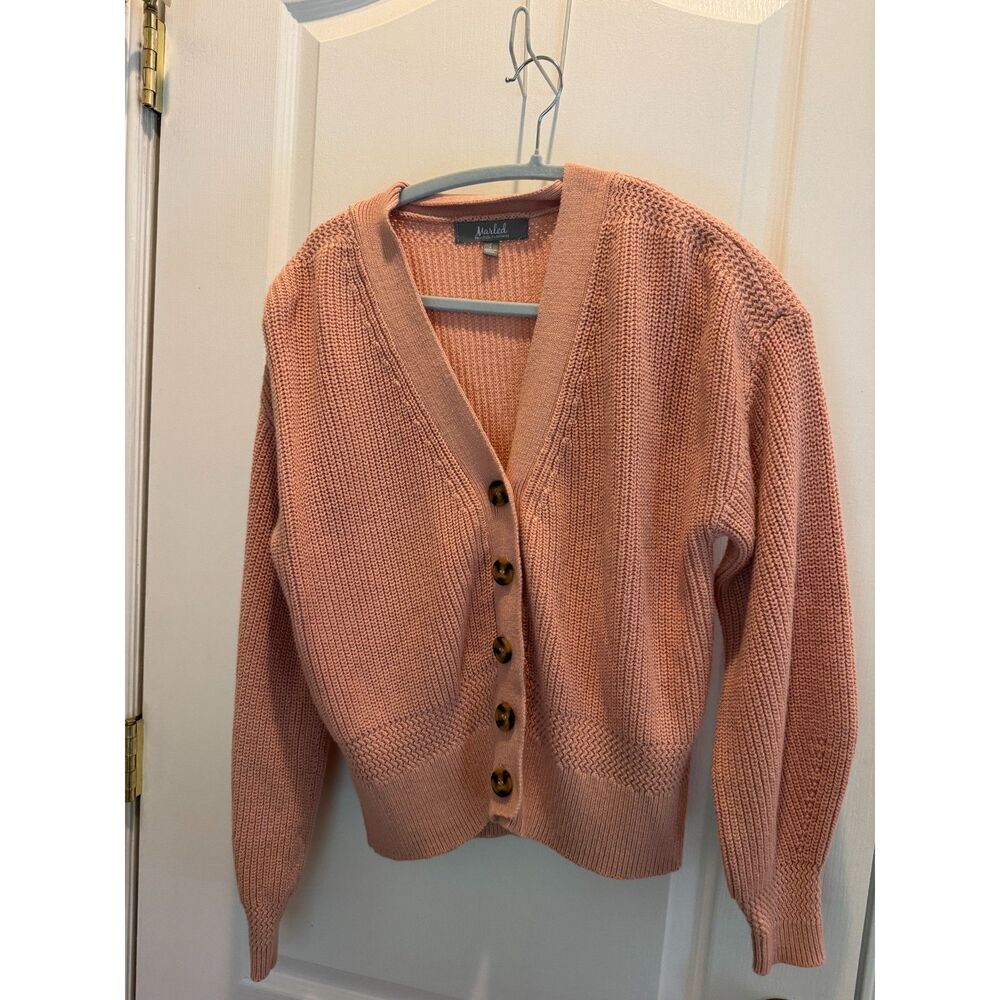 Marled by Reunited Clothing Peach Ribbed Knit V-Neck Button Cardigan - Small